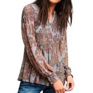 Akemi + Kin Anthropologie “Adria” Blouse Smocked Paisley Top Size Small